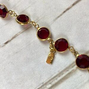Vintage - Gold-Tone Necklace with Deep Red Swarovski Crystal Gemstone Accents